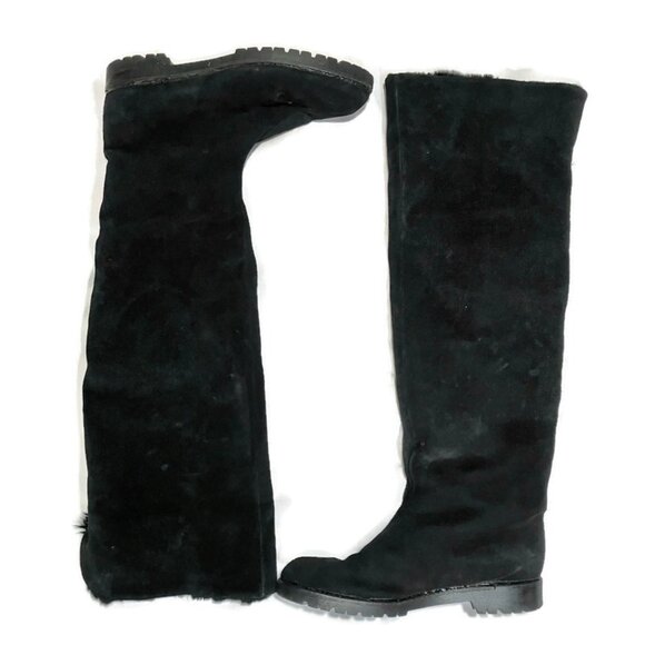 Vicini Giuseppe Zanotti black suede fur shearling over the knee OTK winter boots - Picture 2 of 6